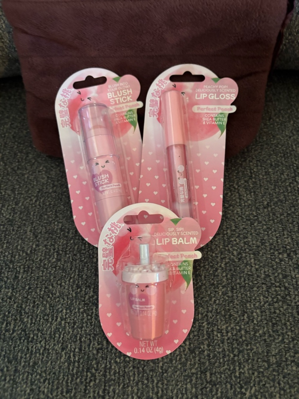 Peach-Scented Lip Care Trio - Blush Stick, Lip Gloss & Lip Balm (Pink)